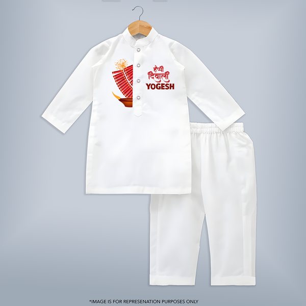 Diwali Diya Celebration Kurta  - WHITE - 3 - 6 Months Old (Chest 24", Kurta Length 14'', Waist 19", Pant Length 14")