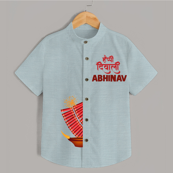 Diwali Celebration Starts Shirt | Personalized Kids Festival Shirt - ARCTIC BLUE - 0 - 6 Months Old (Chest 23")