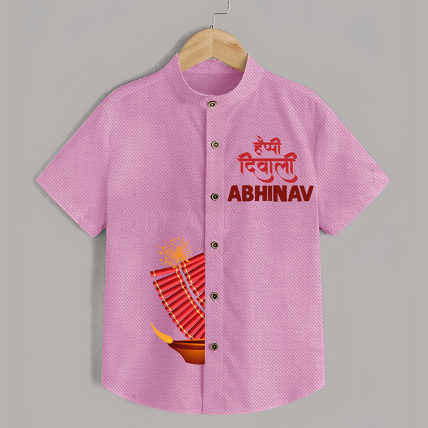 Diwali Celebration Starts Shirt | Personalized Kids Festival Shirt - BABY PINK - 0 - 6 Months Old (Chest 23")
