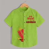 Diwali Celebration Starts Shirt | Personalized Kids Festival Shirt - LIME GREEN - 0 - 6 Months Old (Chest 23")