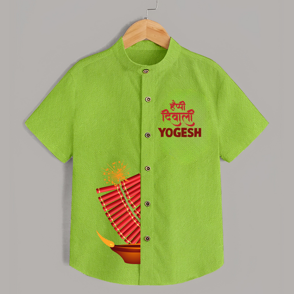 Diwali Diya Celebration Shirt  - LIME GREEN - 0 - 6 Months Old (Chest 23")