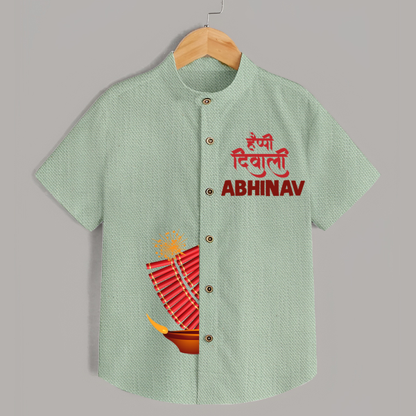 Diwali Celebration Starts Shirt | Personalized Kids Festival Shirt - MINT GREEN - 0 - 6 Months Old (Chest 23")
