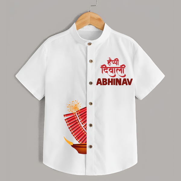 Diwali Celebration Starts Shirt | Personalized Kids Festival Shirt - WHITE - 0 - 6 Months Old (Chest 23")
