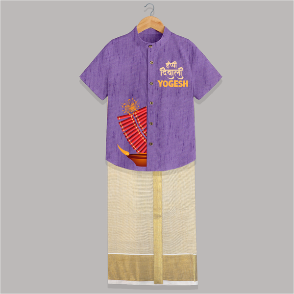 Diwali Diya Celebration Shirt and Dhoti  - ROYAL PURPLE - 0 - 6 Months Old (Chest-23") (Dhoti length-14")