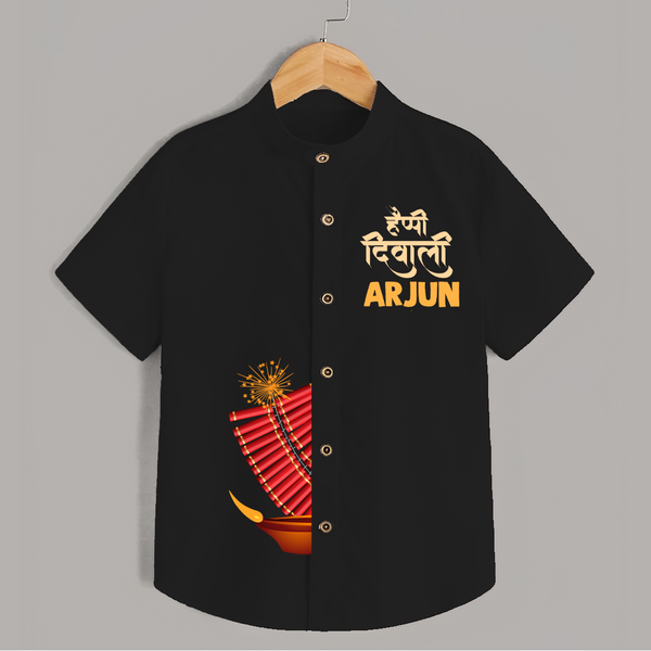 Diwali Celebration Starts Shirt | Personalized Kids Festival Shirt - BLACK - 0 - 6 Months Old (Chest 23")