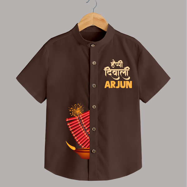 Diwali Celebration Starts Shirt | Personalized Kids Festival Shirt - CHOCOLATE BROWN - 0 - 6 Months Old (Chest 23")