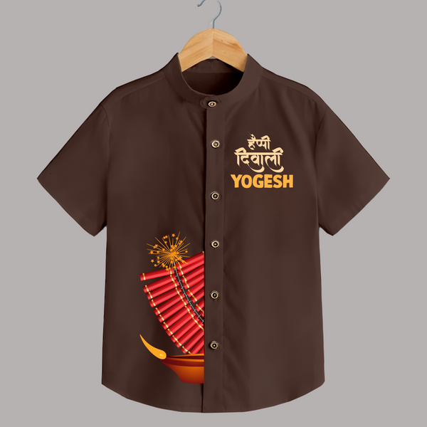 Diwali Diya Celebration Shirt  - CHOCOLATE BROWN - 0 - 6 Months Old (Chest 23")