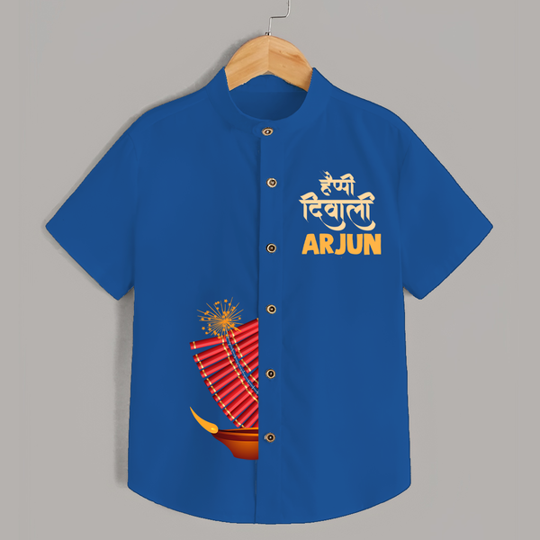Diwali Celebration Starts Shirt | Personalized Kids Festival Shirt - COBALT BLUE - 0 - 6 Months Old (Chest 23")