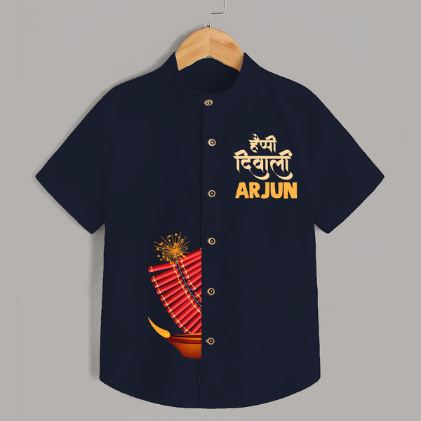 Diwali Celebration Starts Shirt | Personalized Kids Festival Shirt - NAVY BLUE - 0 - 6 Months Old (Chest 23")