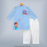 Happy Diwali Celebration Kurta  - BABY BLUE - 3 - 6 Months Old (Chest 24", Kurta Length 14'', Waist 19", Pant Length 14")