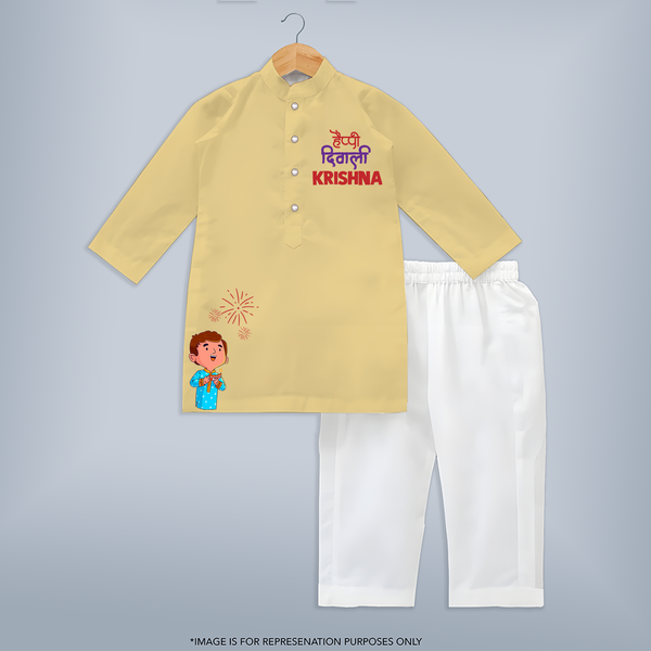 Diwali Celebration Kurta | Custom Kids Kurta for Festival Fun - PASTEL YELLOW - 3 - 6 Months Old (Chest 24", Kurta Length 14'', Waist 19", Pant Length 14")