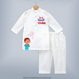 Happy Diwali Celebration Kurta  - WHITE - 3 - 6 Months Old (Chest 24", Kurta Length 14'', Waist 19", Pant Length 14")
