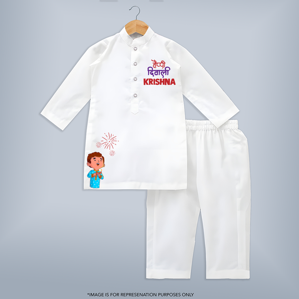 Diwali Celebration Kurta | Custom Kids Kurta for Festival Fun - WHITE - 3 - 6 Months Old (Chest 24", Kurta Length 14'', Waist 19", Pant Length 14")