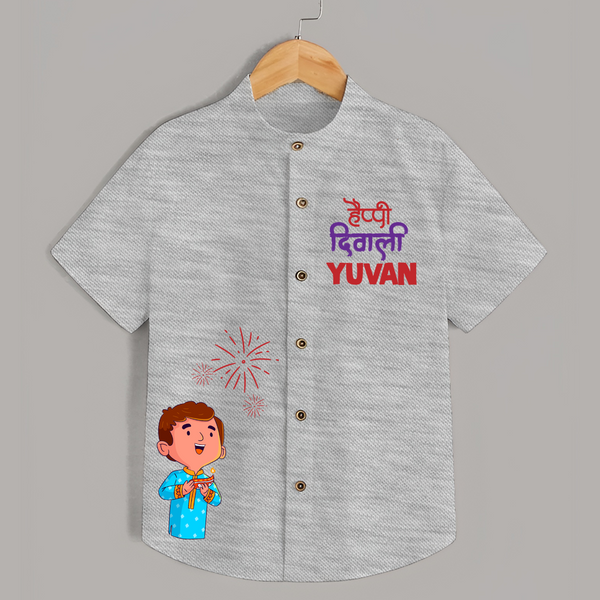 Happy Diwali Celebration Shirt  - GREY - 0 - 6 Months Old (Chest 23")