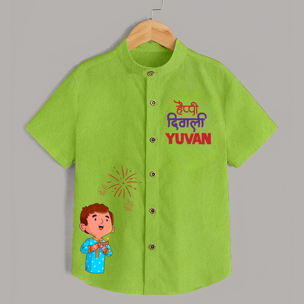 Happy Diwali Celebration Shirt  - LIME GREEN - 0 - 6 Months Old (Chest 23")