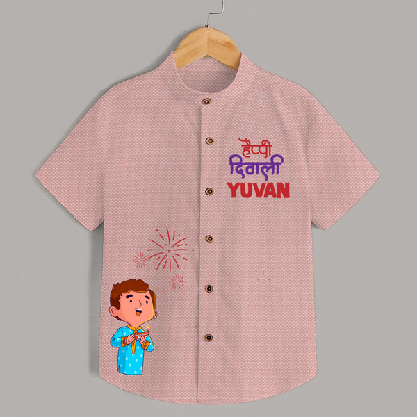 Happy Diwali Celebration Shirt  - PEACH - 0 - 6 Months Old (Chest 23")