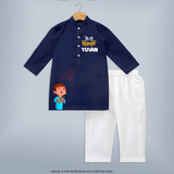 Happy Diwali Celebration Kurta  - NAVY BLUE - 3 - 6 Months Old (Chest 24", Kurta Length 14'', Waist 19", Pant Length 14")