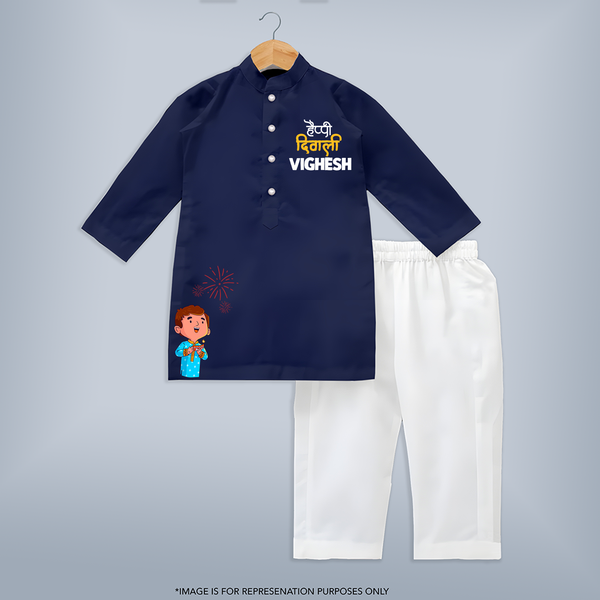 Diwali Celebration Kurta | Custom Kids Kurta for Festival Fun - NAVY BLUE - 3 - 6 Months Old (Chest 24", Kurta Length 14'', Waist 19", Pant Length 14")