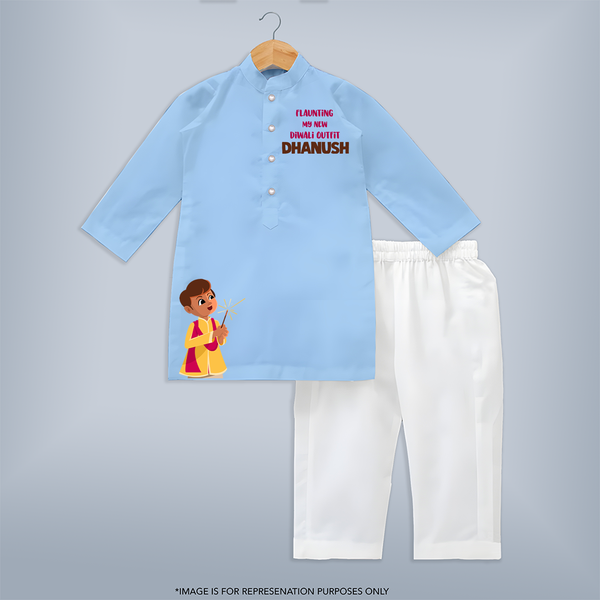 Flaunting My New Diwali Outfit Kurta | Personalized Kids Festival Kurta - BABY BLUE - 3 - 6 Months Old (Chest 24", Kurta Length 14'', Waist 19", Pant Length 14")