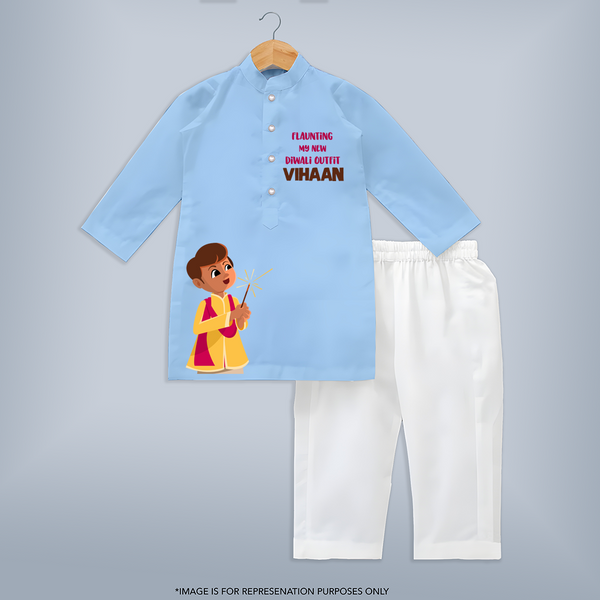 My First Diwali Outfit Kurta  - BABY BLUE - 3 - 6 Months Old (Chest 24", Kurta Length 14'', Waist 19", Pant Length 14")
