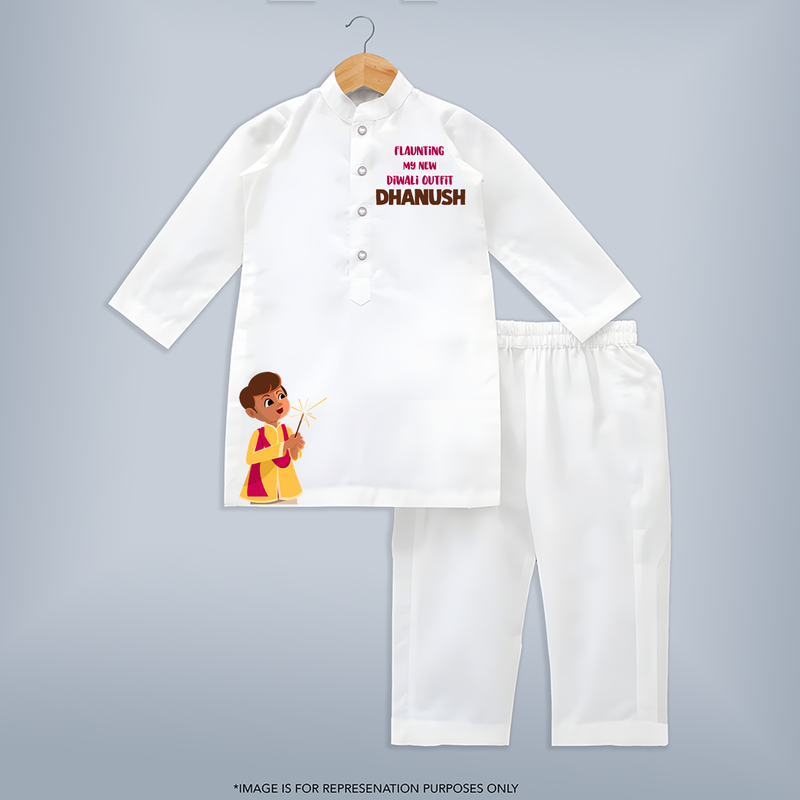 Flaunting My New Diwali Outfit Kurta | Personalized Kids Festival Kurta - WHITE - 3 - 6 Months Old (Chest 24", Kurta Length 14'', Waist 19", Pant Length 14")