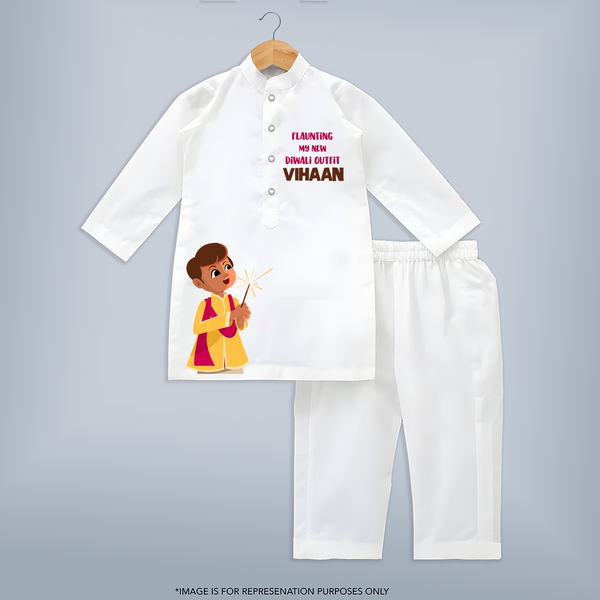 My First Diwali Outfit Kurta  - WHITE - 3 - 6 Months Old (Chest 24", Kurta Length 14'', Waist 19", Pant Length 14")