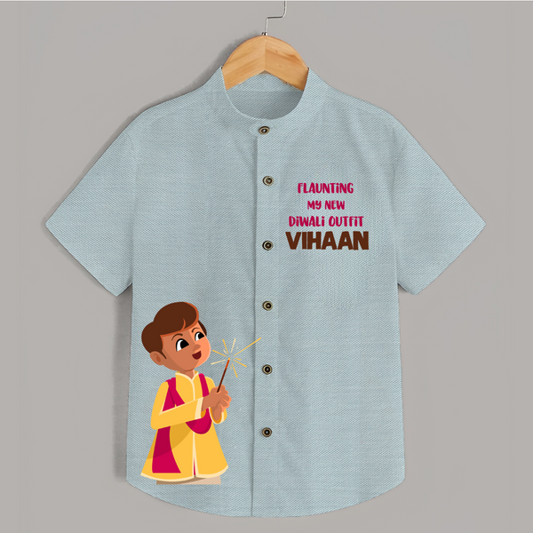 My First Diwali Outfit Shirt  - ARCTIC BLUE - 0 - 6 Months Old (Chest 23")