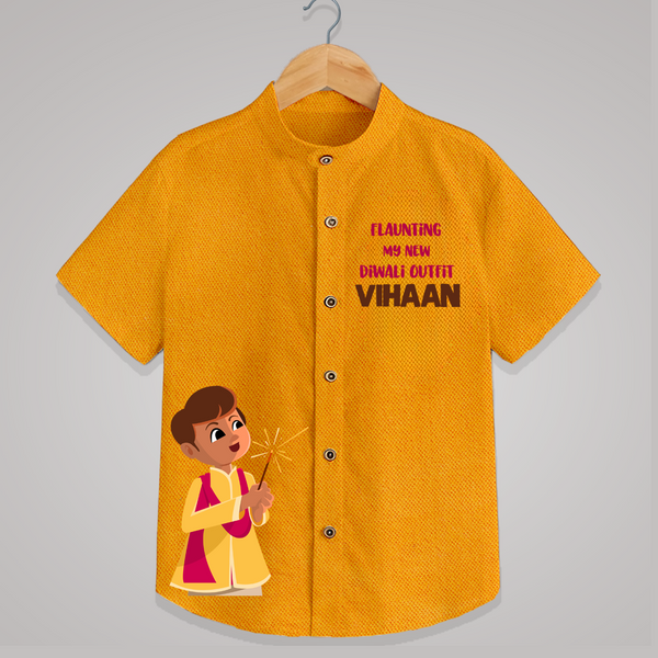 My First Diwali Outfit Shirt  - CHROME YELLOW - 0 - 6 Months Old (Chest 23")