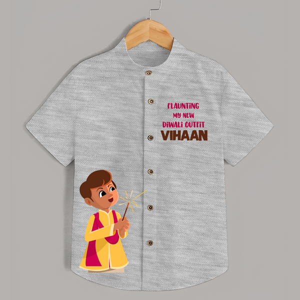 My First Diwali Outfit Shirt  - GREY - 0 - 6 Months Old (Chest 23")
