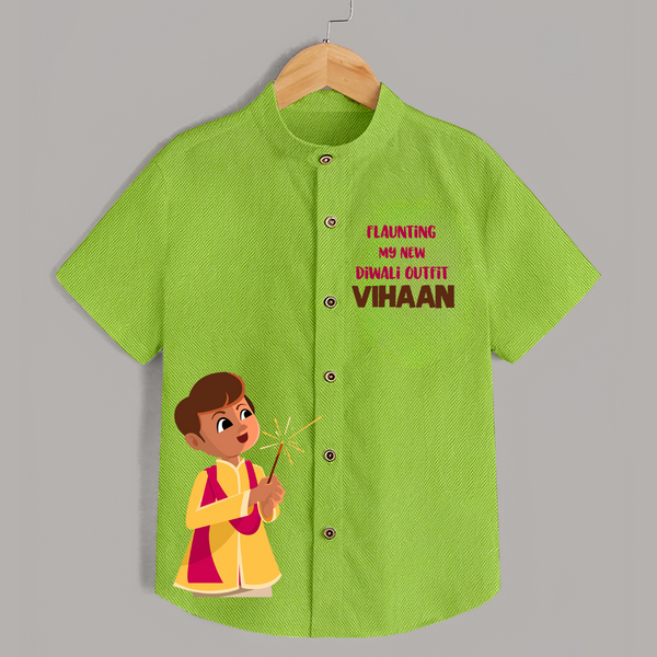 My First Diwali Outfit Shirt  - LIME GREEN - 0 - 6 Months Old (Chest 23")