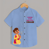 My First Diwali Outfit Shirt  - SKY BLUE - 0 - 6 Months Old (Chest 23")