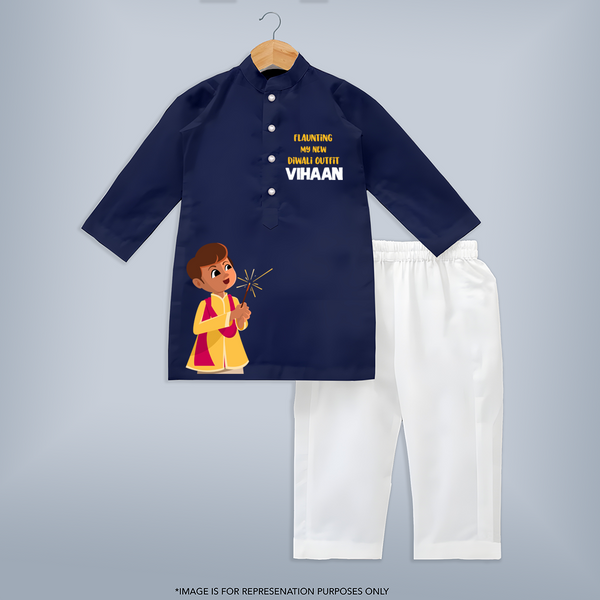My First Diwali Outfit Kurta  - NAVY BLUE - 3 - 6 Months Old (Chest 24", Kurta Length 14'', Waist 19", Pant Length 14")