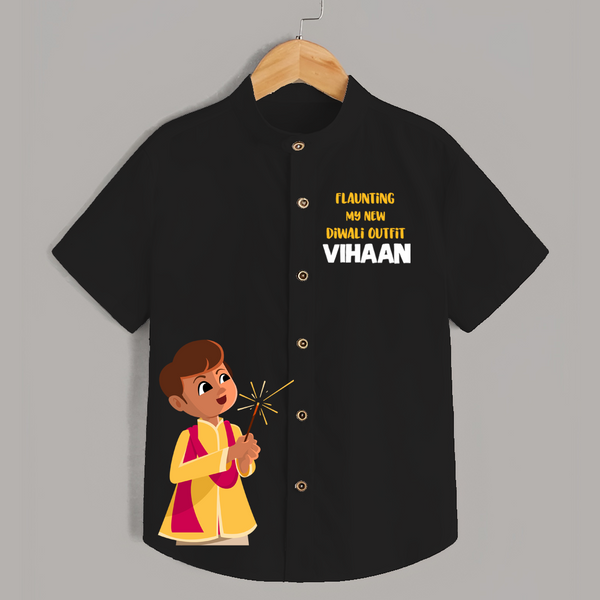 My First Diwali Outfit Shirt  - BLACK - 0 - 6 Months Old (Chest 23")
