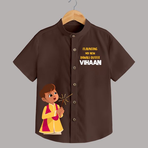 My First Diwali Outfit Shirt  - CHOCOLATE BROWN - 0 - 6 Months Old (Chest 23")