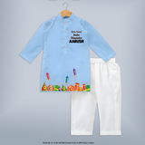 Flaming Diwali Spark Kurta  - BABY BLUE - 3 - 6 Months Old (Chest 24", Kurta Length 14'', Waist 19", Pant Length 14")