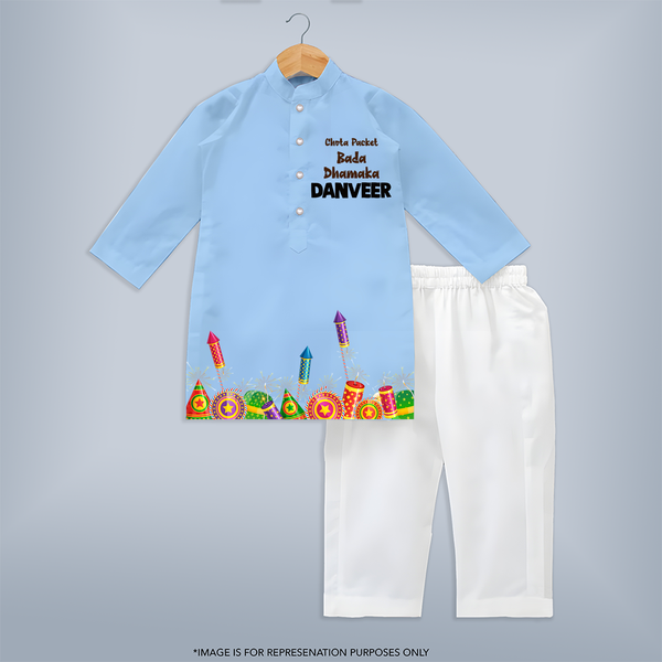 Chota Packet Bada Dhamaka Kurta | Custom Kids Kurta for Little Festival Star - BABY BLUE - 3 - 6 Months Old (Chest 24", Kurta Length 14'', Waist 19", Pant Length 14")