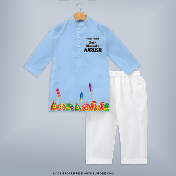 Flaming Diwali Spark Kurta  - BABY BLUE - 3 - 6 Months Old (Chest 24", Kurta Length 14'', Waist 19", Pant Length 14")