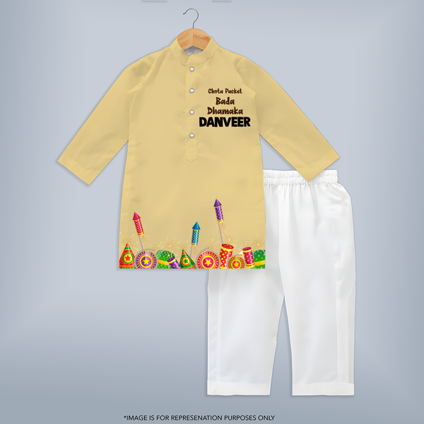 Chota Packet Bada Dhamaka Kurta | Custom Kids Kurta for Little Festival Star - PASTEL YELLOW - 3 - 6 Months Old (Chest 24", Kurta Length 14'', Waist 19", Pant Length 14")
