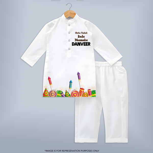 Chota Packet Bada Dhamaka Kurta | Custom Kids Kurta for Little Festival Star - WHITE - 3 - 6 Months Old (Chest 24", Kurta Length 14'', Waist 19", Pant Length 14")