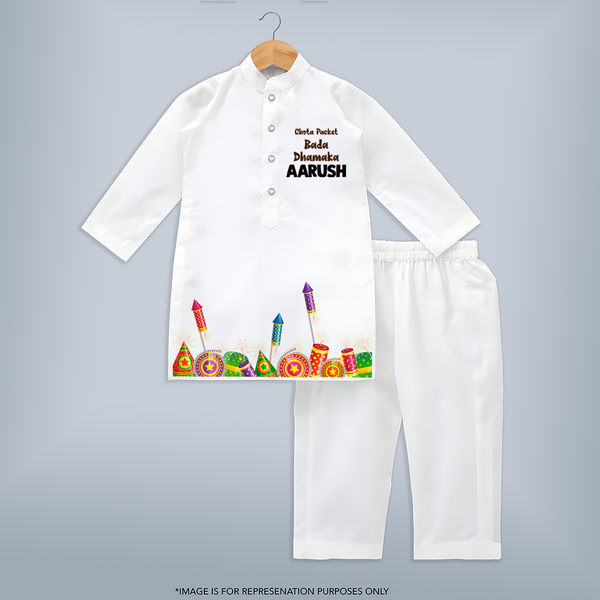 Flaming Diwali Spark Kurta  - WHITE - 3 - 6 Months Old (Chest 24", Kurta Length 14'', Waist 19", Pant Length 14")