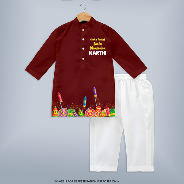 Chota Packet Bada Dhamaka Kurta | Custom Kids Kurta for Little Festival Star - MAROON - 3 - 6 Months Old (Chest 24", Kurta Length 14'', Waist 19", Pant Length 14")