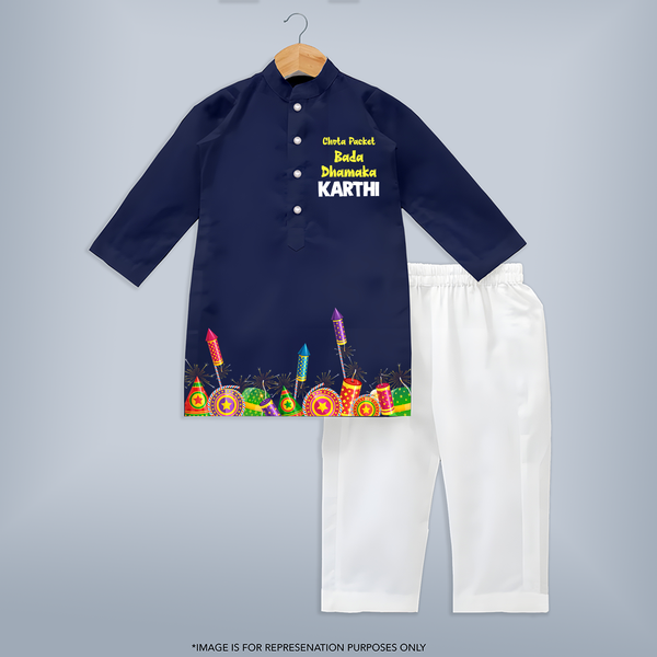 Chota Packet Bada Dhamaka Kurta | Custom Kids Kurta for Little Festival Star - NAVY BLUE - 3 - 6 Months Old (Chest 24", Kurta Length 14'', Waist 19", Pant Length 14")
