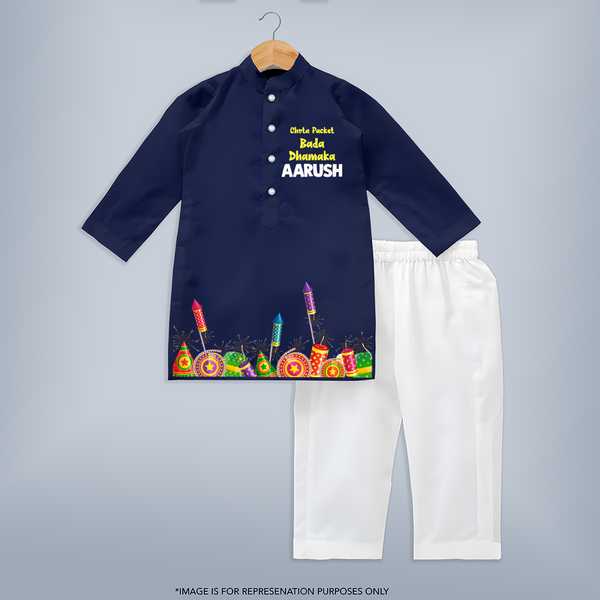 Flaming Diwali Spark Kurta  - NAVY BLUE - 3 - 6 Months Old (Chest 24", Kurta Length 14'', Waist 19", Pant Length 14")
