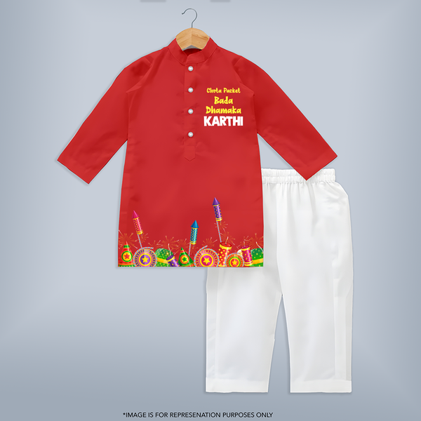 Chota Packet Bada Dhamaka Kurta | Custom Kids Kurta for Little Festival Star - RED - 3 - 6 Months Old (Chest 24", Kurta Length 14'', Waist 19", Pant Length 14")