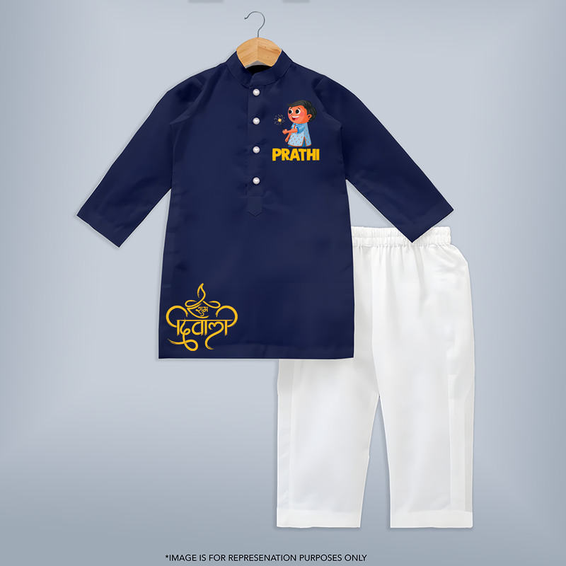 Let's Start Diwali Celebration Kurta | Personalized Kids Kurta for  Diwali - NAVY BLUE - 3 - 6 Months Old (Chest 24", Kurta Length 14'', Waist 19", Pant Length 14")