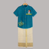 Bada Dhamaka Diwali Shirt and Dhoti  - PEACOCK BLUE - 0 - 6 Months Old (Chest-23") (Dhoti length-14")