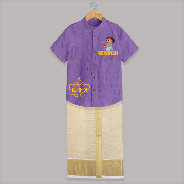 Bada Dhamaka Diwali Shirt and Dhoti  - ROYAL PURPLE - 0 - 6 Months Old (Chest-23") (Dhoti length-14")