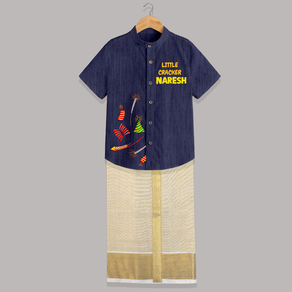 Little Cracker Diwali Shirt and Dhoti - DARK BLUE - 0 - 6 Months Old (Chest-23") (Dhoti length-14")