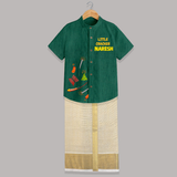 Little Cracker Diwali Shirt and Dhoti - DARK GREEN - 0 - 6 Months Old (Chest-23") (Dhoti length-14")