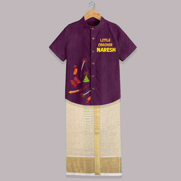 Little Cracker Diwali Shirt and Dhoti - GRAPE - 0 - 6 Months Old (Chest-23") (Dhoti length-14")